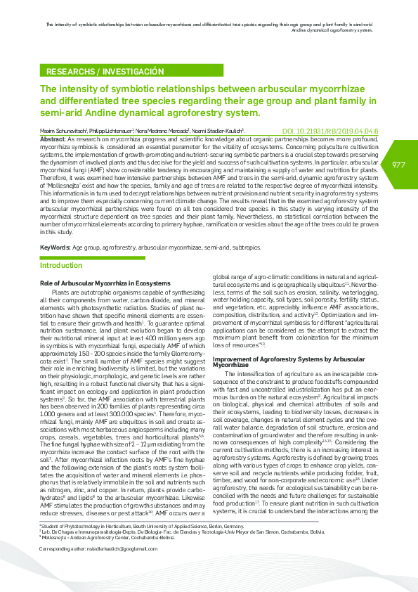 (PDF) The intensity of symbiotic relationships between arbuscular ...