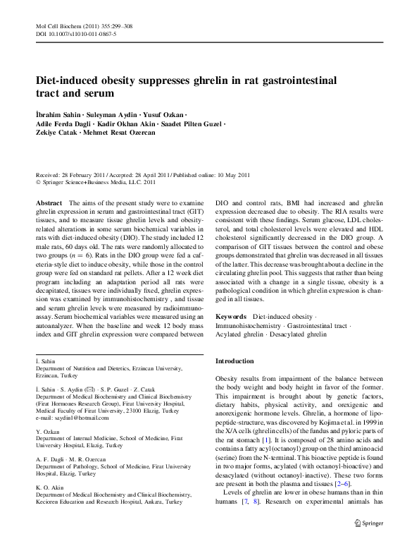 (PDF) Diet-induced obesity suppresses ghrelin in rat gastrointestinal ...