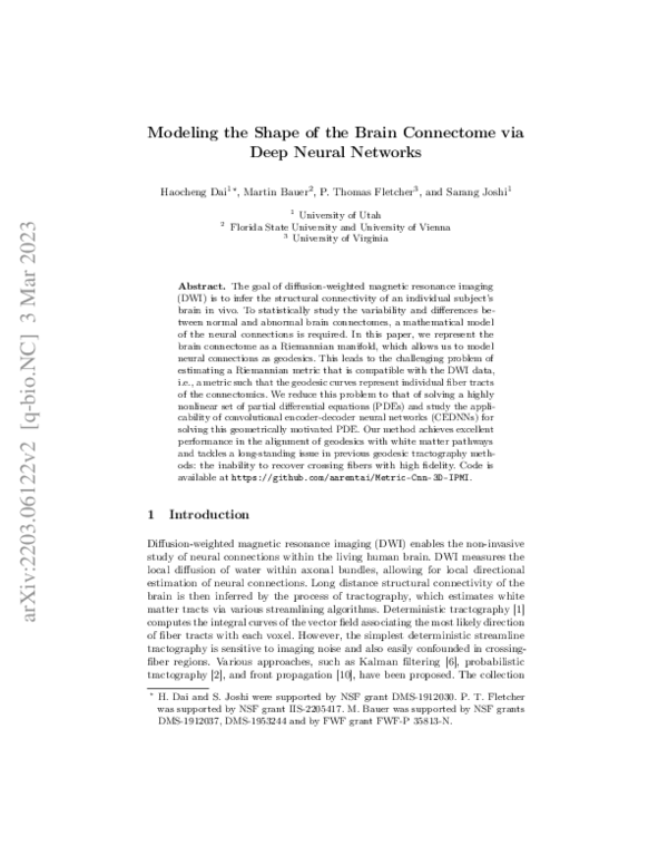 (PDF) Deep Learning the Shape of the Brain Connectome