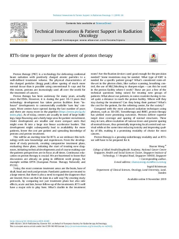 (PDF) RTTs-time to prepare for the advent of proton therapy