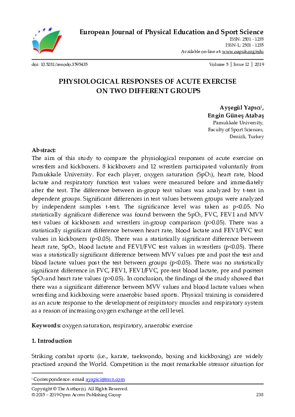 (PDF) Physiological Responses of Acute Exercise on Two Different Groups ...