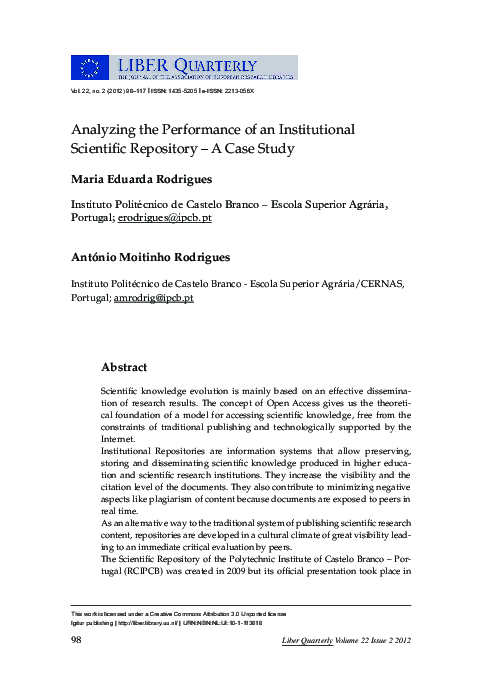 (PDF) Analyzing the Performance of an Institutional Scientific ...