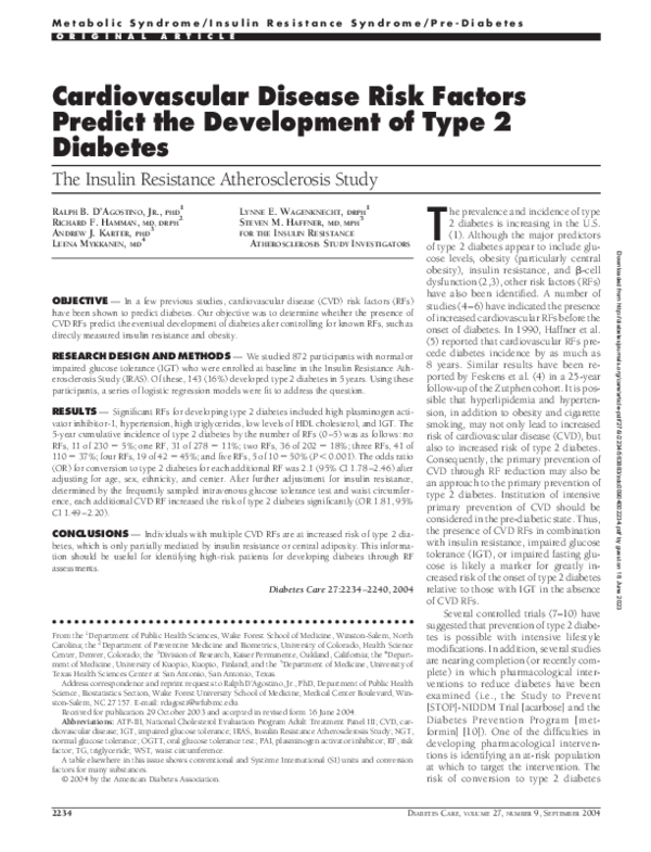 (PDF) Cardiovascular Disease Risk Factors Predict the Development of ...