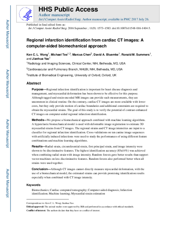 (PDF) Regional infarction identification from cardiac CT images: a ...