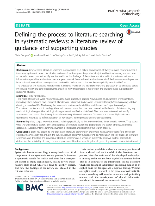 (PDF) Defining the process to literature searching in systematic ...