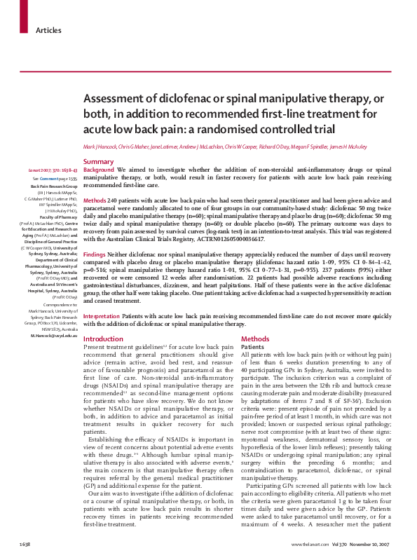 (PDF) Assessment of diclofenac or spinal manipulative therapy, or both