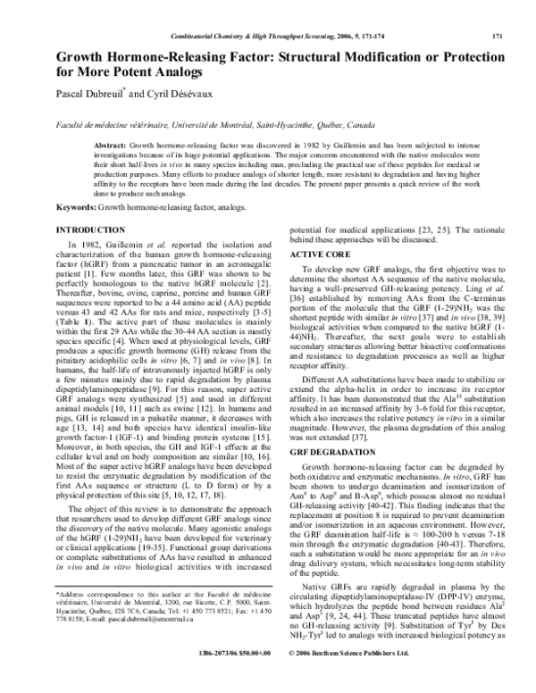 (PDF) Growth Hormone-Releasing Factor: Structural Modification or ...