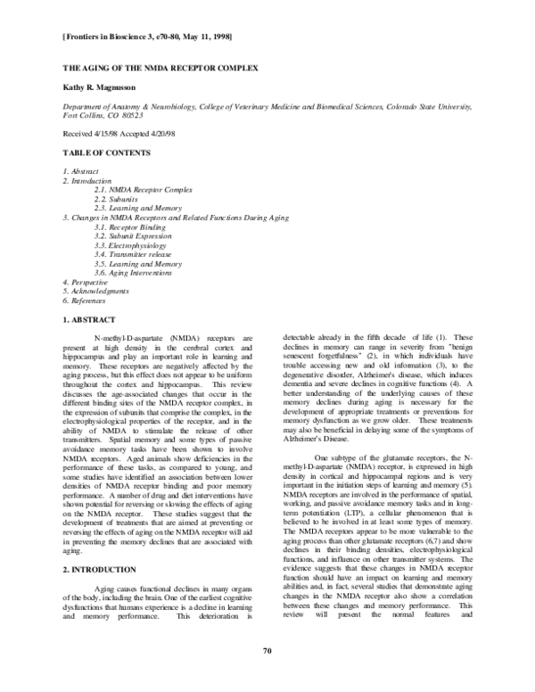 (PDF) The aging of the NMDA receptor complex