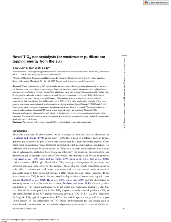 (PDF) Novel TiO2 nanocatalysts for wastewater purification: tapping ...
