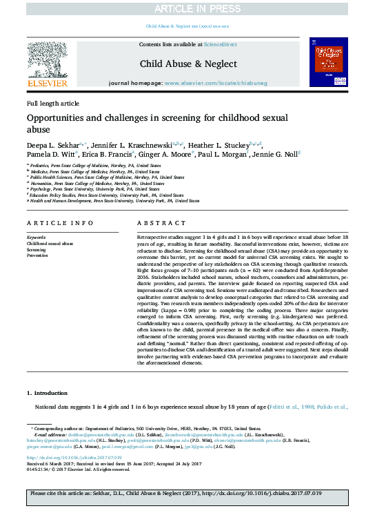 (PDF) Opportunities and challenges in screening for childhood sexual abuse