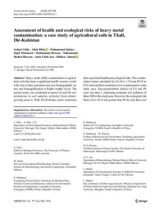 (PDF) Assessment of health and ecological risks of heavy metal ...