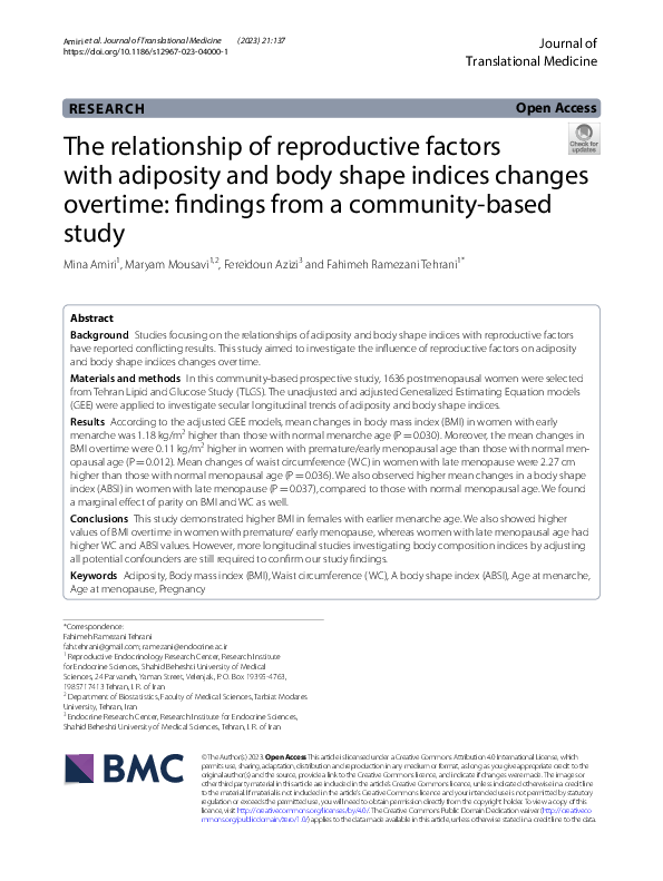 (PDF) The relationship of reproductive factors with adiposity and body ...