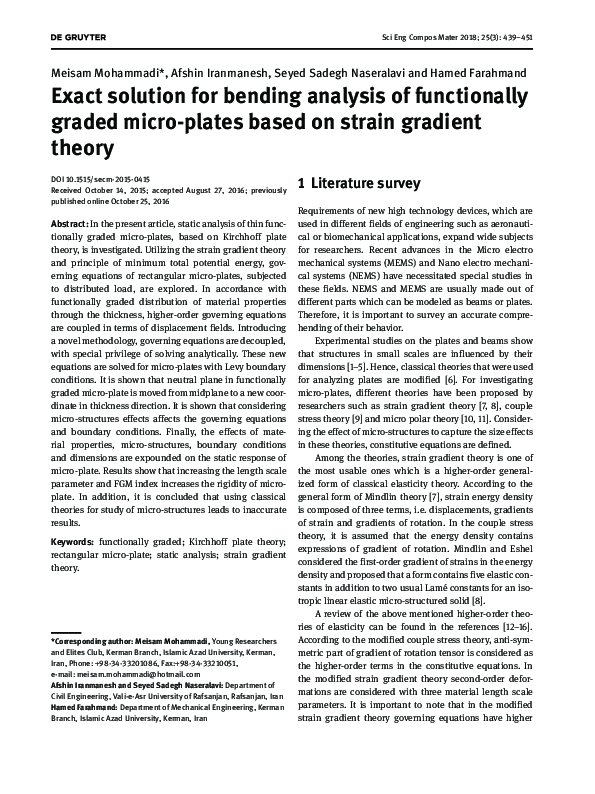 (PDF) Exact solution for bending analysis of functionally graded micro ...