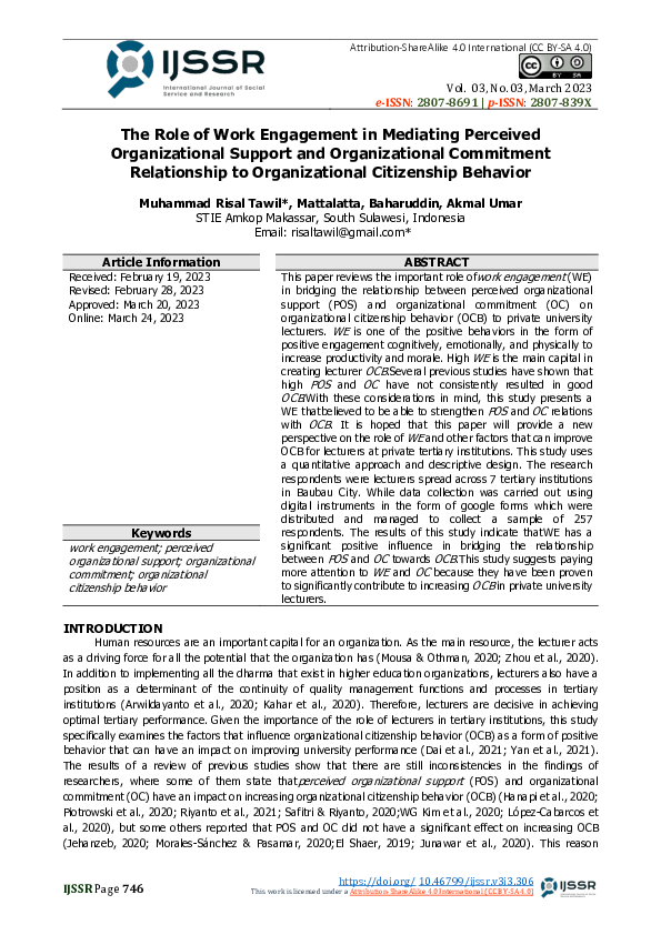 (PDF) The Role of Work Engagement in Mediating Perceived Organizational ...