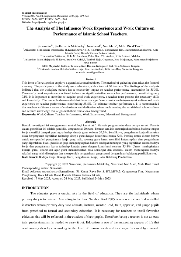 (PDF) The Analysis of The Influence Work Experience and Work Culture on ...