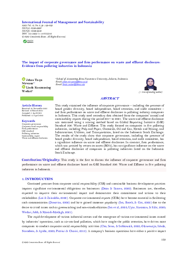 (PDF) The impact of corporate governance and firm performance on waste ...