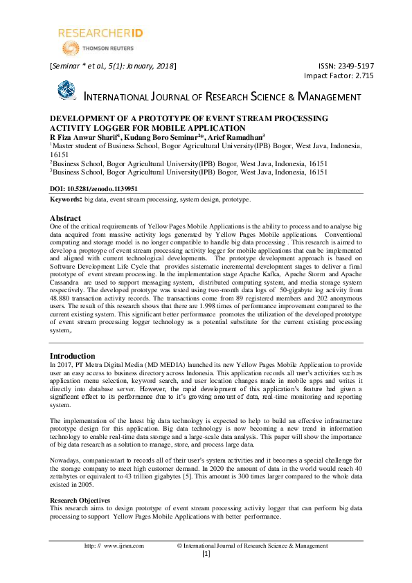 (PDF) Development Of A Prototype Of Event Stream Processing Activity ...