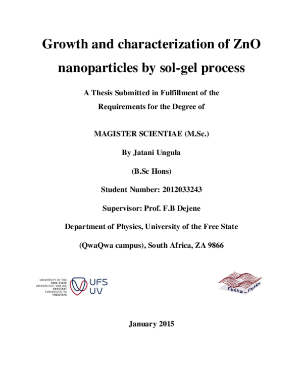 (PDF) Growth and characterization of ZnO nanoparticles by sol-gel process