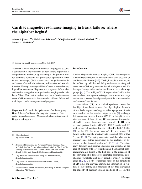 (PDF) Cardiac magnetic resonance imaging in heart failure: where the ...