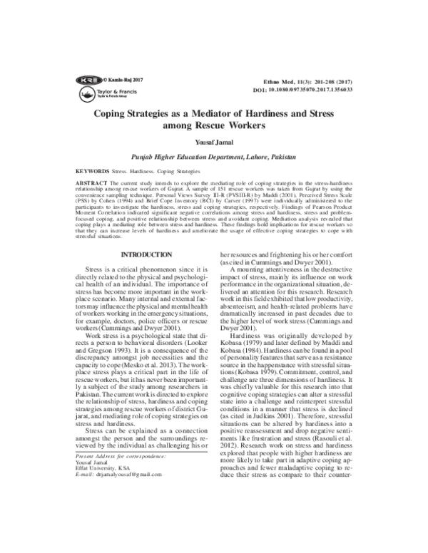 (PDF) Coping Strategies as a Mediator of Hardiness and Stress among ...