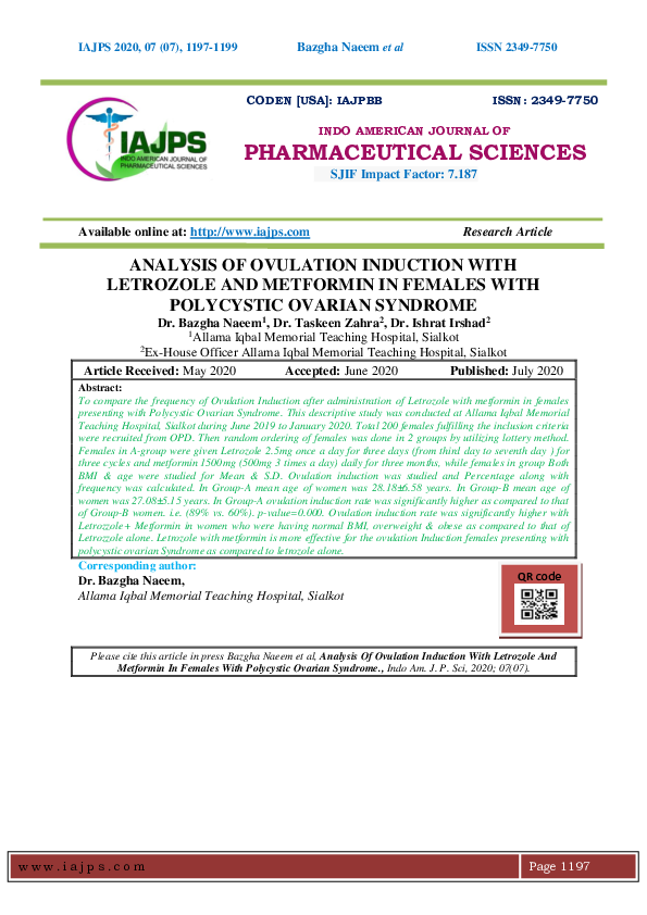 (PDF) Analysis of Ovulation Induction with Letrozole and Metformin in ...