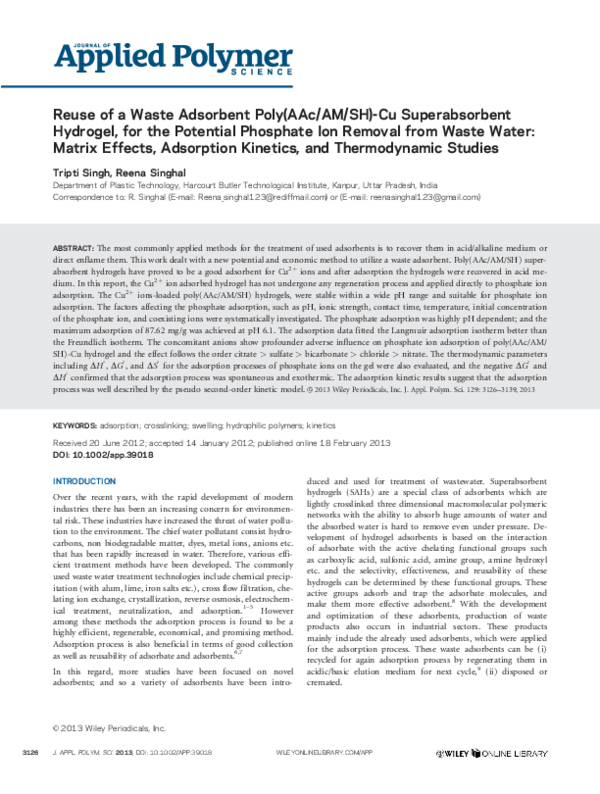 (PDF) Reuse of a waste adsorbent poly(AAc/AM/SH)-Cu superabsorbent ...
