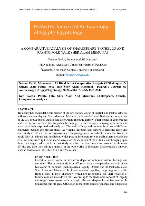 (PDF) A COMPARATIVE ANALYSIS OF SHAKESPEARE'S OTHELLO AND PASHTO FOLK ...