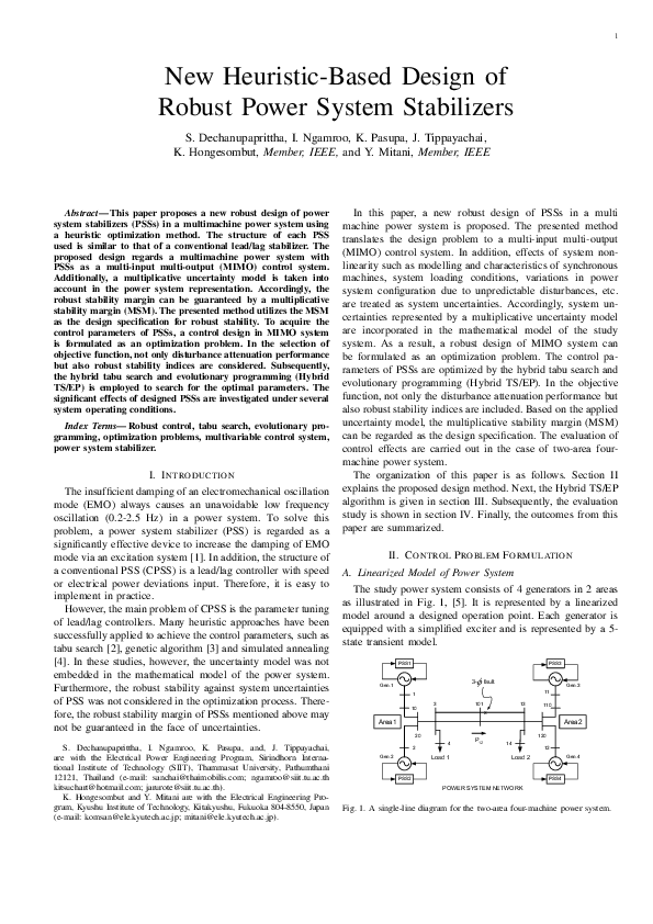 (PDF) New heuristic-based design of robust power system stabilizers