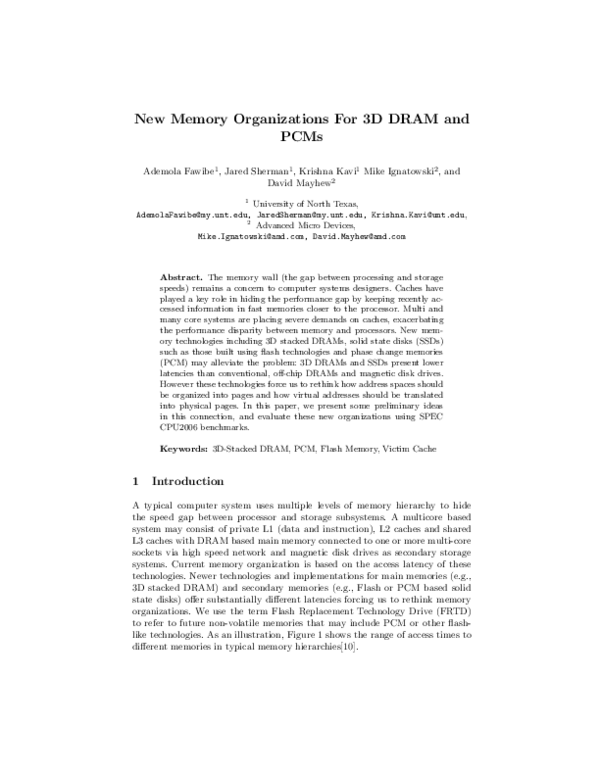 (PDF) New Memory Organizations for 3D DRAM and PCMs