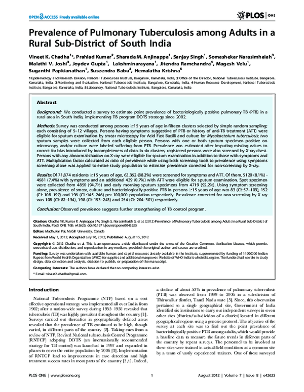 (PDF) Prevalence of Pulmonary Tuberculosis among Adults in a Rural Sub ...