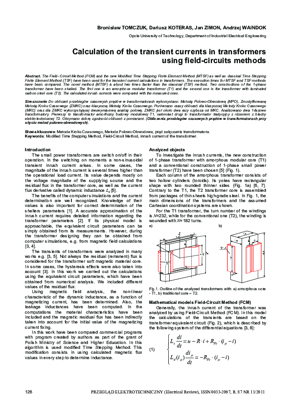 (PDF) Calculation of the transient currents in transformers using field ...