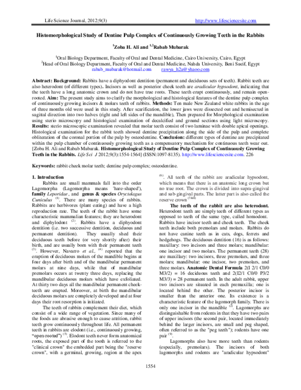 (PDF) Histomorphological Study of Dentine Pulp Complex of Continuously ...