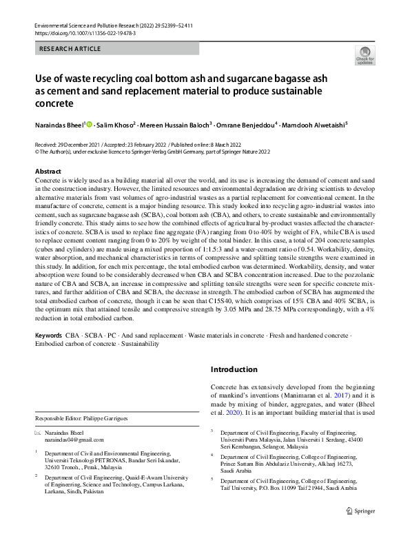 (PDF) Use of waste recycling coal bottom ash and sugarcane bagasse ash ...