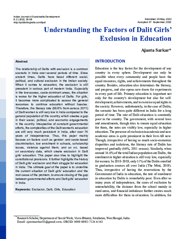 (PDF) Understanding the Factors of Dalit Girls' Exclusion in Education