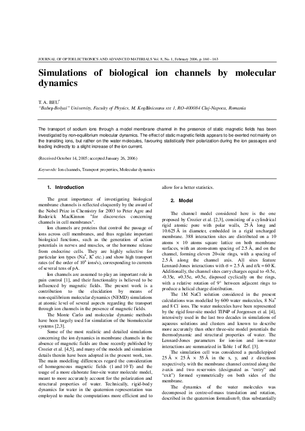 (PDF) Simulations of biological ion channels by molecular dynamics