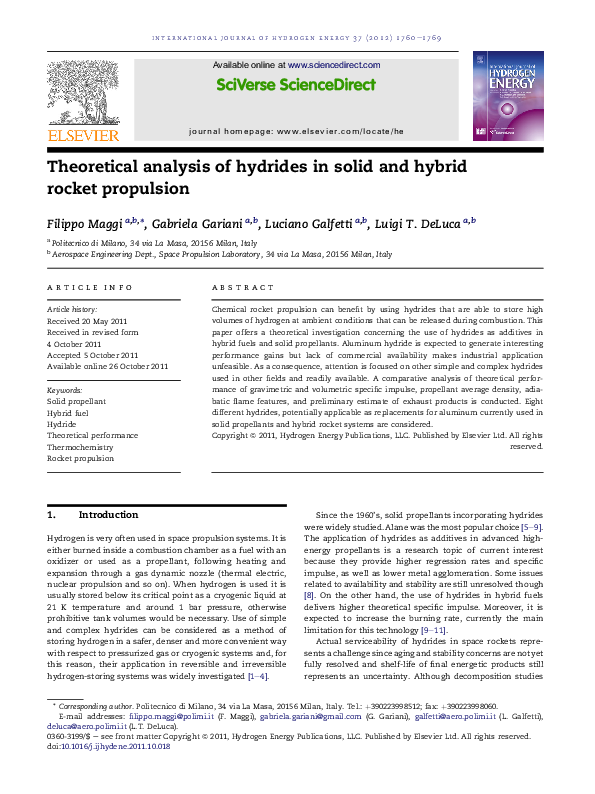 (PDF) Theoretical analysis of hydrides in solid and hybrid rocket ...