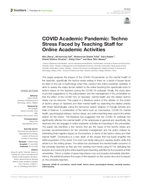 (PDF) COVID Academic Pandemic: Techno Stress Faced by Teaching Staff ...