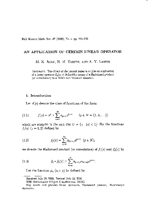 (PDF) An application of certain linear operator