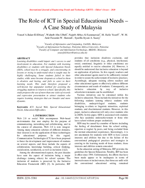 (PDF) The Role of ICT in Special Educational Needs – A Case Study of ...