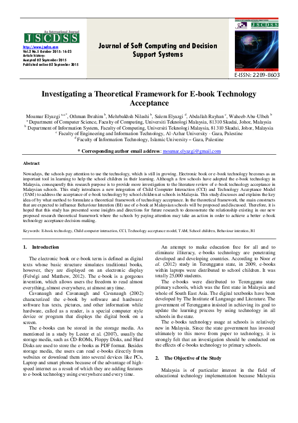 (PDF) Investigating a Theoretical Framework for E-book Technology ...