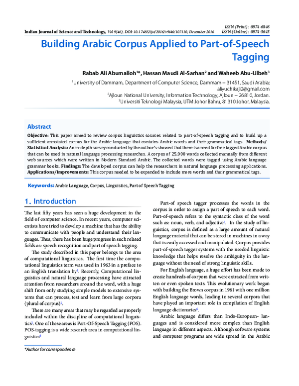 (PDF) Building Arabic Corpus Applied to Part-of-Speech Tagging