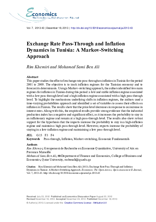 (PDF) Exchange Rate Pass-Through and Inflation Dynamics in Tunisia: A ...