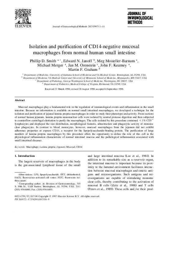 (PDF) Isolation and purification of CD14-negative mucosal macrophages ...