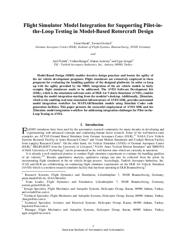 (PDF) Flight Simulator Model Integration for Supporting Pilot-in-the ...