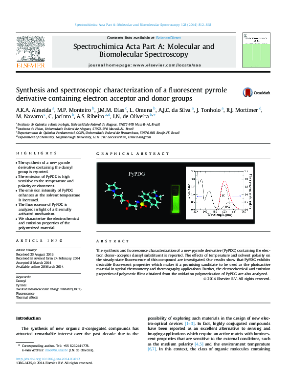(PDF) Synthesis and spectroscopic characterization of a fluorescent ...