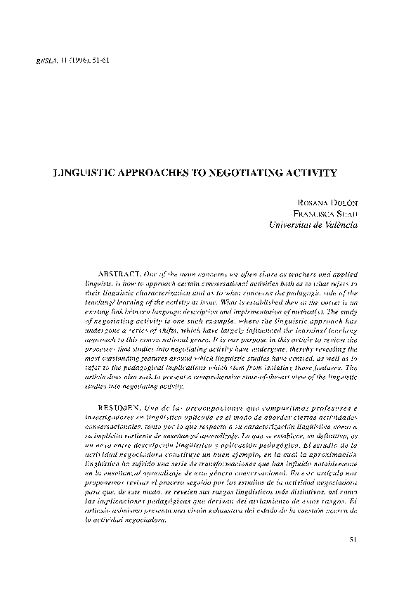(PDF) Linguistic Approaches to Negotiating Activity