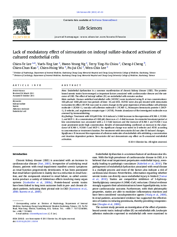 (PDF) Lack of modulatory effect of simvastatin on indoxyl sulfate ...