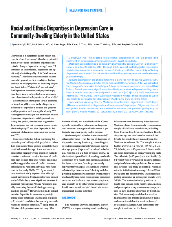 (PDF) Racial and Ethnic Disparities in Depression Care in Community ...