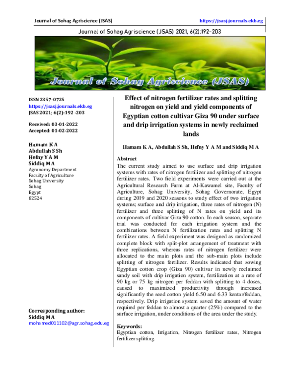(PDF) Effect of nitrogen fertilizer rates and splitting nitrogen on ...