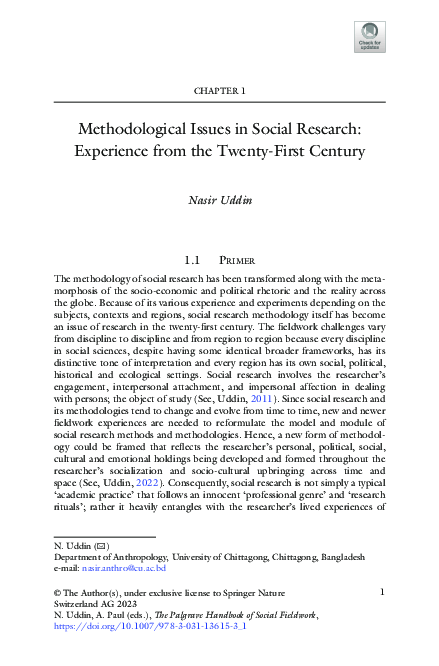 (PDF) Methodological Issues in Social Research: Experience from the ...